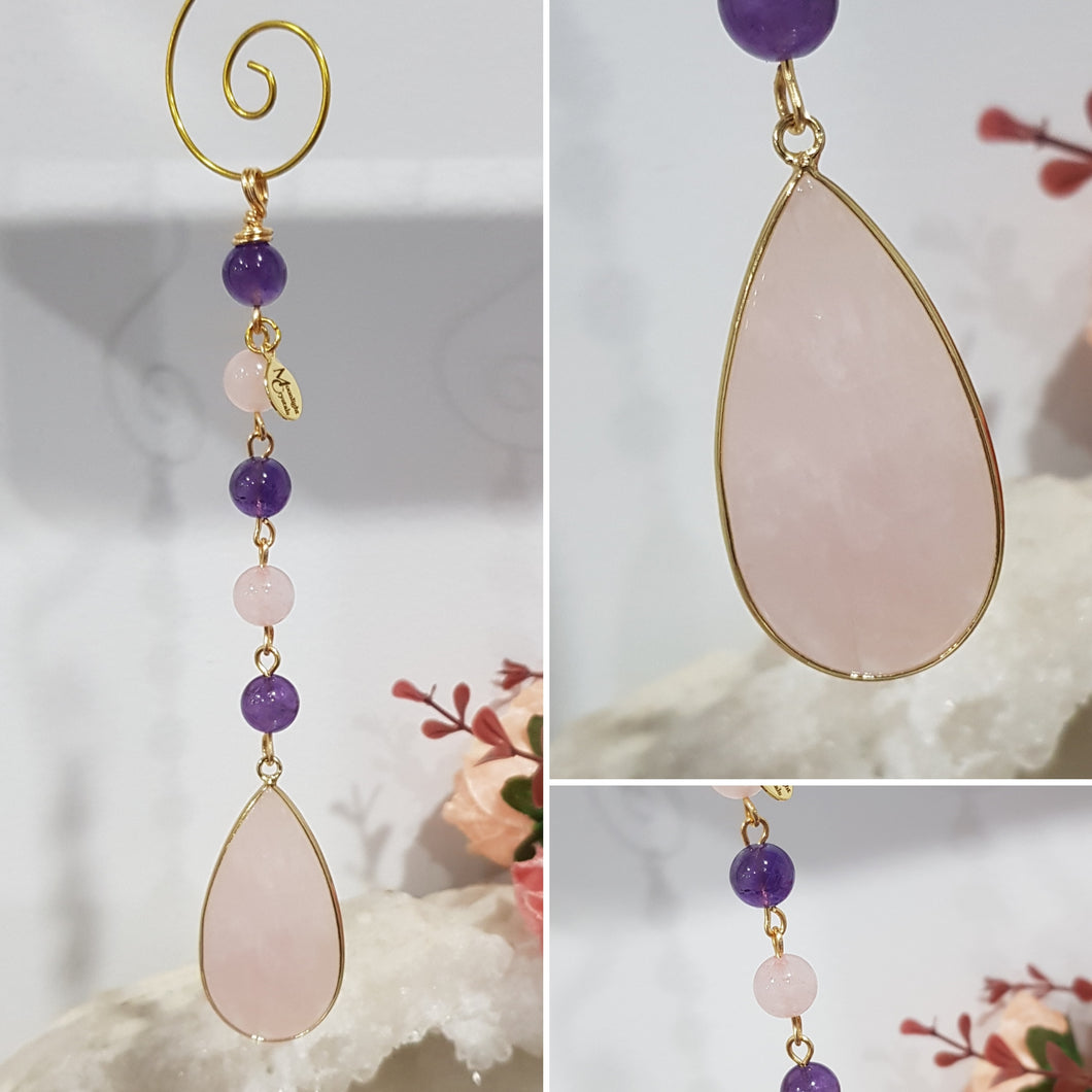 LOVE / INTUITION Rose Quartz Drop Crystal gold Energy Enhancer Sun Catcher Hanger 5