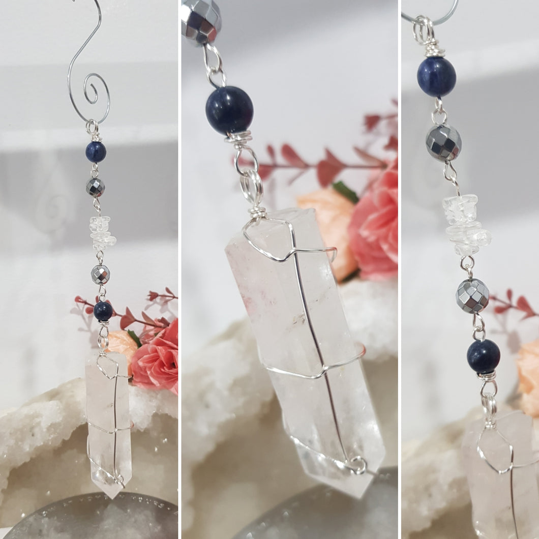 SPIRITUAL POWER, EMOTIONAL BALANCE & PROTECTION Quartz crystal gemstone point Silver Energy Enhancer Suncatcher hanger 7