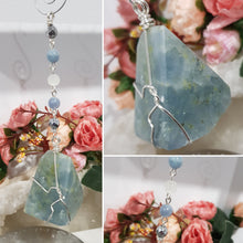 Load image into Gallery viewer, TRUST, SPIRITUAL AWARENESS &amp; PROTECTION Aquamarine Freeform Crystal silver Energy Enhancer / Sun Catcher / Hanger / Ornament Stone 195mm 2
