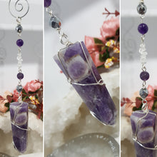 Load image into Gallery viewer, INTUITION / SPIRITUAL AWARENESS / PROTECTION Amethyst Chevron Crystal Point Silver Energy Enhancer / Sun Catcher / Hanger 190mm 7
