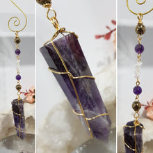 Load image into Gallery viewer, INTUITION / SPIRITUAL AWARENESS / PROTECTION Amethyst Chevron Crystal Point Gold Energy Enhancer / Sun Catcher / Hanger 205mm 9
