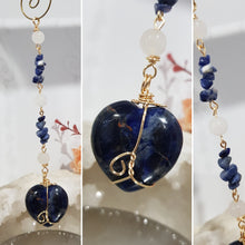 Load image into Gallery viewer, SELF ESTEEM / SELF TRUST / REJUVENATES - Sodalite Crystal Heart Gold Energy Enhancer / Hanger / Sun Catcher 180mm EE36
