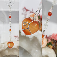 Load image into Gallery viewer, SENSUALITY / CONFIDENCE / MAGIC - Carnelian Crystal Heart Silver Wired Stone Energy Enhancer / Hanger / Sun Catcher 165mm EE20
