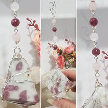 Load image into Gallery viewer, COMPASSION / LOVE / SPIRITUALITY - Pink Tourmaline Crystal Rough Silver Wired Energy Enhancer / Hanger / Sun Catcher / Ornament 200mm EE51
