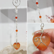 Load image into Gallery viewer, SENSUALITY / LOVE / SPIRITUALITY - Carnelian Heart Silver Wired Stone Crystal Energy Enhancer© / Hanger / Sun Catcher 165mm EE20
