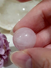 Load image into Gallery viewer, Mini Kunzite Sphere Crystal Carving on Silver Stand Inspiring Peace and Joy
