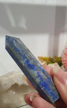Load image into Gallery viewer, Lapis Lazuli with Pyrite Crystal Point Tower Stone.  

INSPIRES HARMONY, WISDOM &amp; PSYCHIC PROTECTION

Lovely Lapis Lazuli crystal point tower with gorgeous Pyrite inclusions. 
