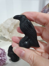 Load image into Gallery viewer, Beautiful polished Black Obsidian Raven / Crow Crystal Carving Stone.  Inspires Protection and Balance. 50mm
