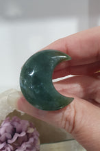 Load image into Gallery viewer, Moon Car Clip Moss Agate Crystal Carving Stone 30mm | Inspires Transformation and Grounding
