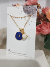 Load image into Gallery viewer, Midnight-Moon-Enamel-Pendant-with-Crystal-Moonstone-Bead-Gold-Necklace
