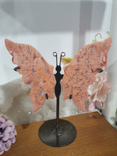 Load image into Gallery viewer, Pink Agate Butterfly Wings Crystal Carving on Stand.

Inspires Strength and Self Confidence

Beautiful Pink Agate Stone Butterfly Wings Crystal Carving on stand.    

