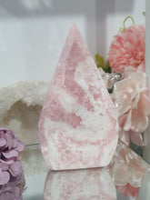 Load image into Gallery viewer, Pink Opal Flames Tower Crystal Carving Stone 

Inspires Compassion and Nurturing

Beautiful Pink Opal Crystal Flame Tower Stone Carving.     
