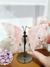 Load image into Gallery viewer, Pink Opal Butterfly Wings Crystal Carving Stone on Stand.

Inspires Compassion and Nurturing
