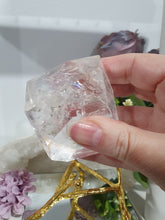 Load image into Gallery viewer, Quartz Freeform Crystal Carving Quartz Stone on gold Stand 70mm | Inspires Power, Purity and Spirituality
