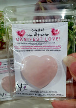 Load image into Gallery viewer, Rose Quartz Heart Crystal Love Attractor. Hold is your hand and voice / Affirm / Manifest loving relationships. Geniune Rose Quartz Heart Crystal Carving
