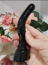 Load image into Gallery viewer, Broom black Obsidian crystal Carving LARGE witch broom 130mm HALLOWEEN
