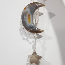 Load image into Gallery viewer, Druzy Agate Crystal Moon &amp; star silver wired Energy Enhancer wall hanger Sun Catcher Ornament 8
