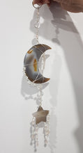 Load image into Gallery viewer, Druzy Agate Crystal Moon &amp; star silver wired Energy Enhancer wall hanger Sun Catcher Ornament 8
