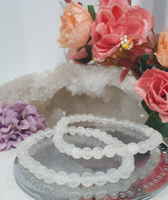 Load image into Gallery viewer, Selenite Crystal Bracelet Gemstones 6mm 8 - 8.5inch bracelet. Cleansing &amp; Angelic Connection

