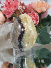 Load image into Gallery viewer, Beautiful polished Crystal Septarian Egg Stone on plastic stand. A must for any crystal collector 
