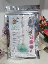Load image into Gallery viewer, The Guardian of Good Fortune Amazonite Turtle Crystal Energy Enhancer Suncatcher Hanger Ornament. Beaded with amazonite and rose quartz and wired in gold. 
