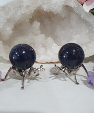 Load image into Gallery viewer, Beautiful Blue Sandstone Sphere Crystal Carving on Silver Stand in the shape of an ant. This is so lovely and sparkly.
