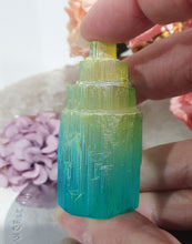 Load image into Gallery viewer, Lovely blue green coloured (dyed) Selenite tower. Aids in cleansing and brings calm. 
