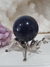 Load image into Gallery viewer, Beautiful Blue Sandstone Sphere Crystal Carving on Silver Stand in the shape of an ant. This is so lovely and sparkly.
