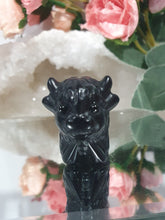 Load image into Gallery viewer, Beautiful Cute Black Obsidian Highland Cow Crystal Carving Stone. 
