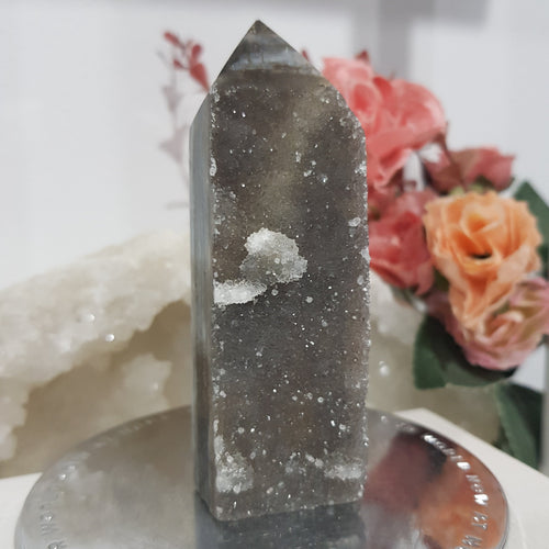 black-sphalerite-crystal-tower-stone