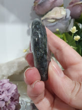 Load image into Gallery viewer, Lavakite Palm Stone Crystal Carving on Stand. Inspires Protection and Grounding
