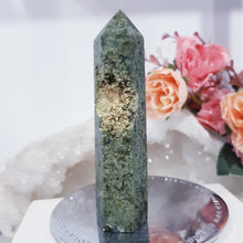 Load image into Gallery viewer, green-moss-agate-crystal-tower-point

