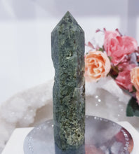 Load image into Gallery viewer, green-moss-agate-crystal-tower-point-stone
