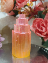 Load image into Gallery viewer, Lovely peach orange coloured (dyed) Selenite tower. Aids in cleansing and grounding. 
