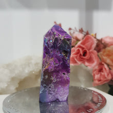 Load image into Gallery viewer, purple-titanium-aura-sphalerite-tower
