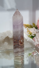 Load image into Gallery viewer, SECONDS STOCK - Amethyst Agate Crystal Point Tower Stone

THIS POINT IS A TAD WOBBLY

INSPIRES INTUITION AND WELLBEING

Amethyst Agate Tower Crystal Stone. is a little wobbly.  


