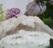 Load image into Gallery viewer, Beautiful Selenite Crystal Bracelet 8mm Stone Gemstone Beaded Bracelet inspires angelic light and cleansing
