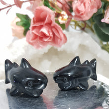 Load image into Gallery viewer, Shark Crystal Carving Black Obsidian Stone 40mm
