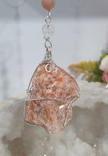 Load image into Gallery viewer, "EMPOWERED BY THE SUN" Sunstone Raw Crystal Carving Stone Silver Crystal Energy Enhancer© Hanger Ornament Suncatcher 200mm | Inspires Empowerment, Joy and Courage
