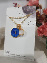 Load image into Gallery viewer, Midnight-Moon-Enamel-Pendant-with-Crystal-Moonstone-Bead-Gold-Necklace- Moonlight-Crystals-Australia
