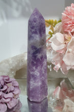 Load image into Gallery viewer, Lepidolite Crystal Tower Stone .  Discounted as he is a big wobbly

STONE OF TRANSITION

Beautiful Lepidolite Tower stone.  this is lovely but shes a tad wobbly.     
