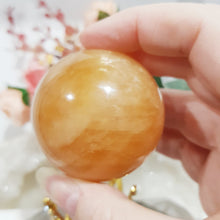 Load image into Gallery viewer, honey-calcite-sphere-crystal-carving
