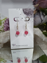 Load image into Gallery viewer, Crystal Beaded Earrings - Rhodochrosite &amp; Quartz on silver 8mm | Compassion &amp; Power 
