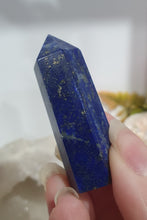 Load image into Gallery viewer, Lapis Lazuli with Pyrite Crystal Point Tower Stone.  

INSPIRES HARMONY, WISDOM &amp; PSYCHIC PROTECTION

Lovely Lapis Lazuli crystal point tower with gorgeous Pyrite inclusions. 
