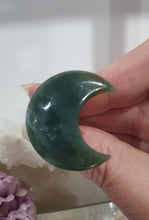 Load image into Gallery viewer, Moon Car Clip Moss Agate Crystal Carving Stone 30mm | Inspires Transformation and Grounding
