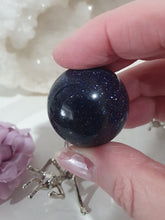 Load image into Gallery viewer, Beautiful Blue Sandstone Sphere Crystal Carving on Silver Stand in the shape of an ant. This is so lovely and sparkly.
