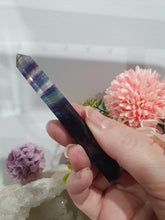Load image into Gallery viewer, Fluorite WAND tower point Crystal Carving Stone

Inspires stability and grounding

Beautiful Fluorite Wand /Tower. Colours are just lovely
