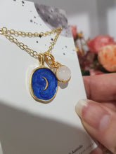 Load image into Gallery viewer, Midnight-Moon-Enamel-Pendant-with-Crystal-Moonstone-Bead-Gold-Necklace- Moonlight-Crystals-Australia
