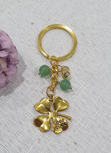 Load image into Gallery viewer, LUCKY FOUR LEAF CLOVER BLESSINGS" Metal Clover with Aventurine Beads Crystal Keyring 

Choose from Gold of Silver medal colour.

INSPIRES ABUNDANCE AND GOOD FORTUNE
