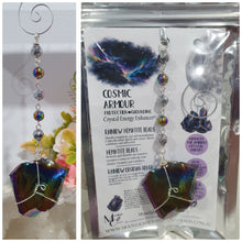 Load image into Gallery viewer, COSMIC ARMOUR - Handcrafted Rainbow Obsidian Stone Crystal Energy Enhancer© / Hanger / Ornament / Suncatcher 

INSPIRES PROTECTION AND GROUNDING

Gorgeous Rainbow Obsidian raw crystal stone beaded with Rainbow Hematite and Hematite. Wire wrapped in silver
